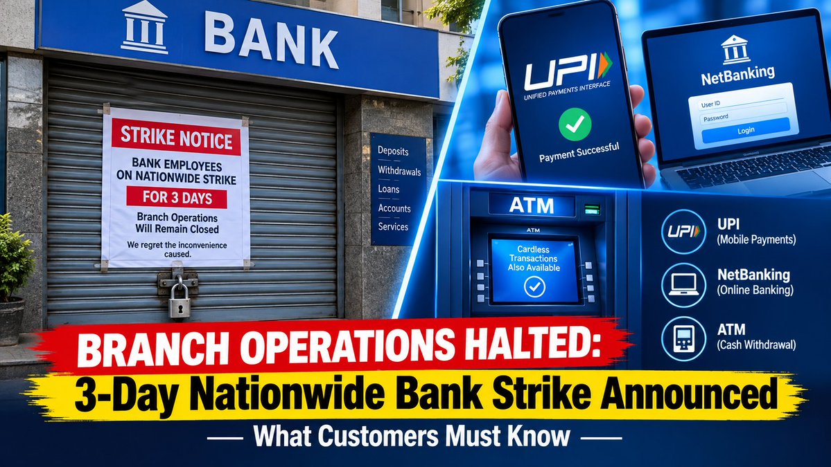 rrnewstrends's tweet photo. 🚨 Nationwide Bank Alert: Normal operations at public sector bank branches are set to be disrupted as bank unions launch a 3-day nationwide strike.   Here is what you need to know about the shutdown, demands, and services affected 🧵👇https://t.co/odqqeJOuS0
#Bank #Strike #UFBU https://t.co/as9Q8LEazU