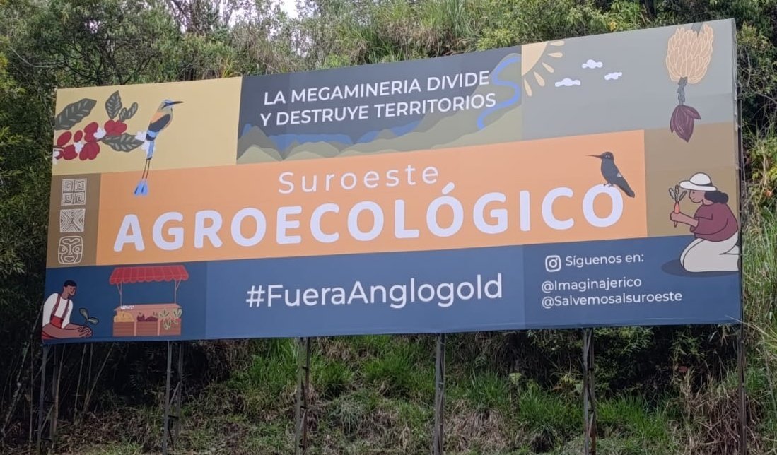 Linavelasqueze's tweet photo. En las entradas de los municipios de #Támesis y #Jericó vallas que expresan el deseo de las comunidades de NO querer minería  metálica. Además 300 organizaciones declararon No Grata a Minera #Quebradona. #SalvemosAlSuroeste #FueraAngloGold https://t.co/KfOr2hwK44