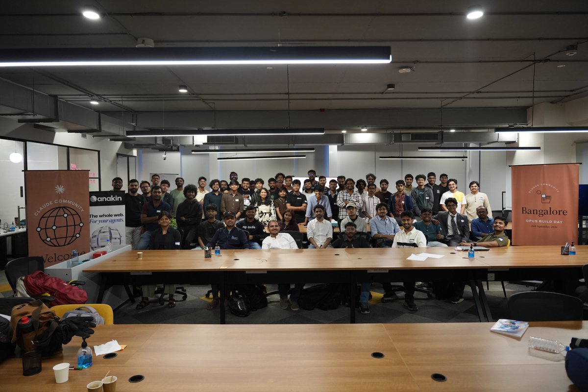 anakinHQ's tweet photo. @claudeai Opus Build Day came to @anakinhq and what a day it was!! 🔥

200+ builders, 40+ teams, hardware workshops upstairs, AI agents and live web data build day downstairs. 

Huge shoutout to everyone who came down and ran the show - participants, mentors, judges, our partners @knowshubhangi @residencyBLR  and all our volunteers! 🙌

Find yourself in the pictures? Say hi in the comments 👇