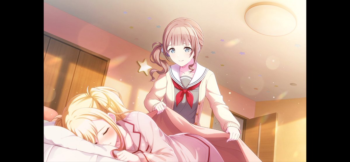 Sakiremon9pui's tweet photo. キャラクターアーカイブからカードイラスト広げられる（？）ようになったのさっき気付いてえぐい
個人的にすげぇと思ったもの
　一枚目えななんの手がうつった
　二枚目さきちゃんの表情やポーズ
　三枚目場所や構図が分かりやすくなった
　四枚目5人の表情が明確に見えた

読みずらくてごめんなさい🙇‍♀️ https://t.co/JK0oOZeqJy