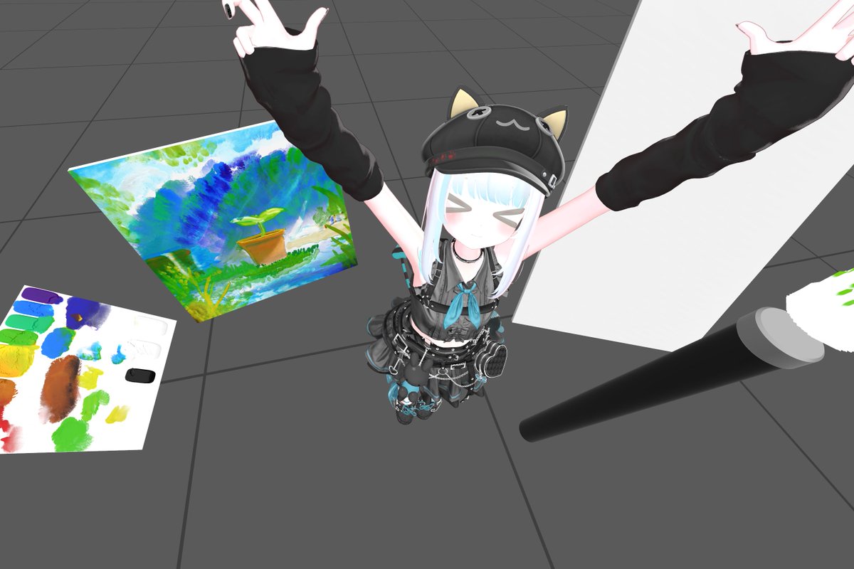 Azu_marionette's tweet photo. VRCはじめたてのときできなかった絵を、もっかい描きに来た！
両手動くって素晴らしい！！！！！！ https://t.co/hBS7EZUx74