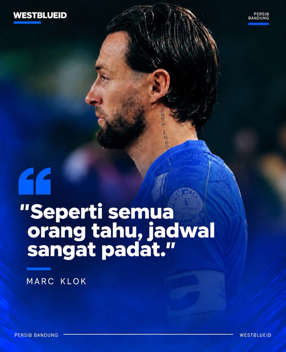 Kaniell_'s tweet photo. 🚨MARC KLOK: “JADWAL SANGAT PADAT”

Marc Klok menyebut padatnya jadwal menjadi salah satu tantangan Persib Bandung musim ini. Persib harus membagi fokus di sejumlah kompetisi dengan perjalanan yang cukup jauh.

“Seperti semua orang tahu, jadwal sangat padat,” kata Klok usai menjalani latihan di Lapang Pendamping GBLA, Sabtu (26/9/2026).

Di tengah padatnya jadwal, Klok juga menyinggung kondisi fasilitas, nutrisi, serta pengaturan perjalanan yang menurutnya belum ideal.

“Kita semua tahu ini jujur, fasilitas sangat kurang, nutrisi sangat kurang, pengaturan perjalanannya bukan yang terbaik. Jadi, kita harus beradaptasi. Kita juga mau belajar dari situasi ini. Tapi saya pikir kata yang paling penting mungkin adalah bertahan.” Klok

📝DetikJabar

Catatan: Pernyataan soal fasilitas, nutrisi, dan pengaturan perjalanan tersebut disampaikan dalam konteks tantangan yang dihadapi Persib di tengah jadwal yang sangat padat. Jadi bukan semata-mata soal fasilitas, melainkan bagaimana tim harus beradaptasi dengan kondisi perjalanan dan kebutuhan tim di tengah padatnya pertandingan.