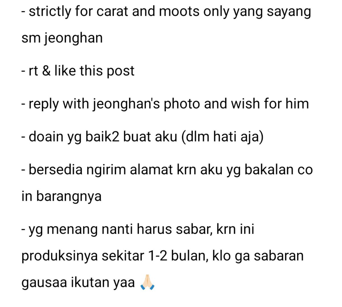 hyunaabee's tweet photo. 🌷 GIVE AWAY ALERT 🌷

dlm rangka bday pacarku (jeonghan) bbrp hari lagi 😘

🎁: 1 cheers totepack for 1 lucky person

rulesnya baca baik2 di pic yaa ^^

end: 30 sept, wish u luck 😉🍀

(ini kecepetan bgt sbnrnya tpi waktunya terbatas biar dpt harga spesial 😭🙏🏻) https://t.co/bRHkevBy1L