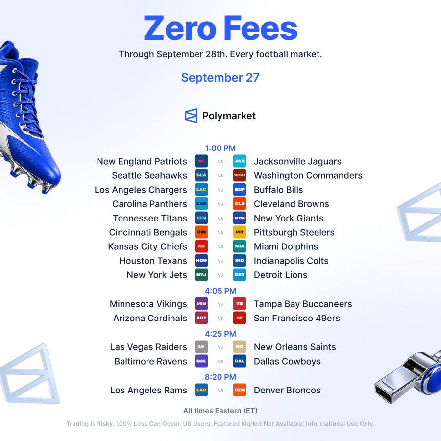 PolyAlertHub's tweet photo. ZERO FEES ARE STILL LIVE 🏈

Our $50 prediction challenge is open until tomorrow!

Place your bet, then pick the winners in our challenge for a chance to win $50. Don’t miss out 👇🏻 https://t.co/5OARMamC3m