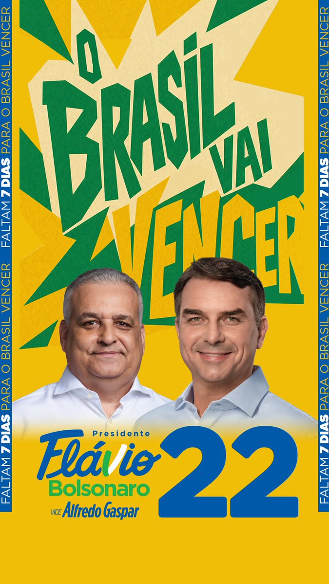 Alfredogaspar_'s tweet photo. 7 DIAS 🇧🇷
Faltam 7 dias para o 22! ✌️
A reta final começou. Compartilhe este card e mostre que você está conosco. O Brasil vai vencer o atraso! É 2️⃣2️⃣ https://t.co/DdgPaierAO