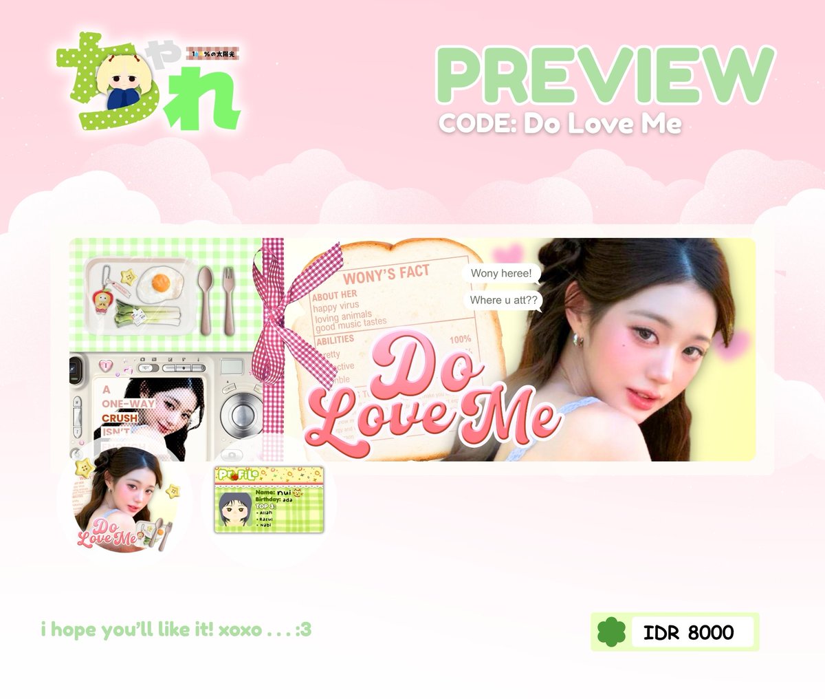 tsuzuumee's tweet photo. Help repOst? thank yOu! ☘️

halo temen-temen, aku ada layout ready stock Wonyoung, Ian, dan Stella! semuanya sudah bisa di order &amp; free retext jugaaa! >___< yang mau jajan bisa langsung ke dm atau tele yaa :3

#bealanja https://t.co/Ks6HCz3e7W