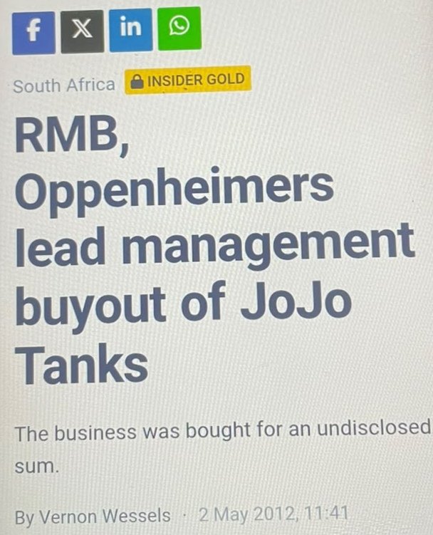 LandNoli's tweet photo. JoJo Tanks is owned by RMB and the Oppenheimer family. https://t.co/ITetpHgAVD