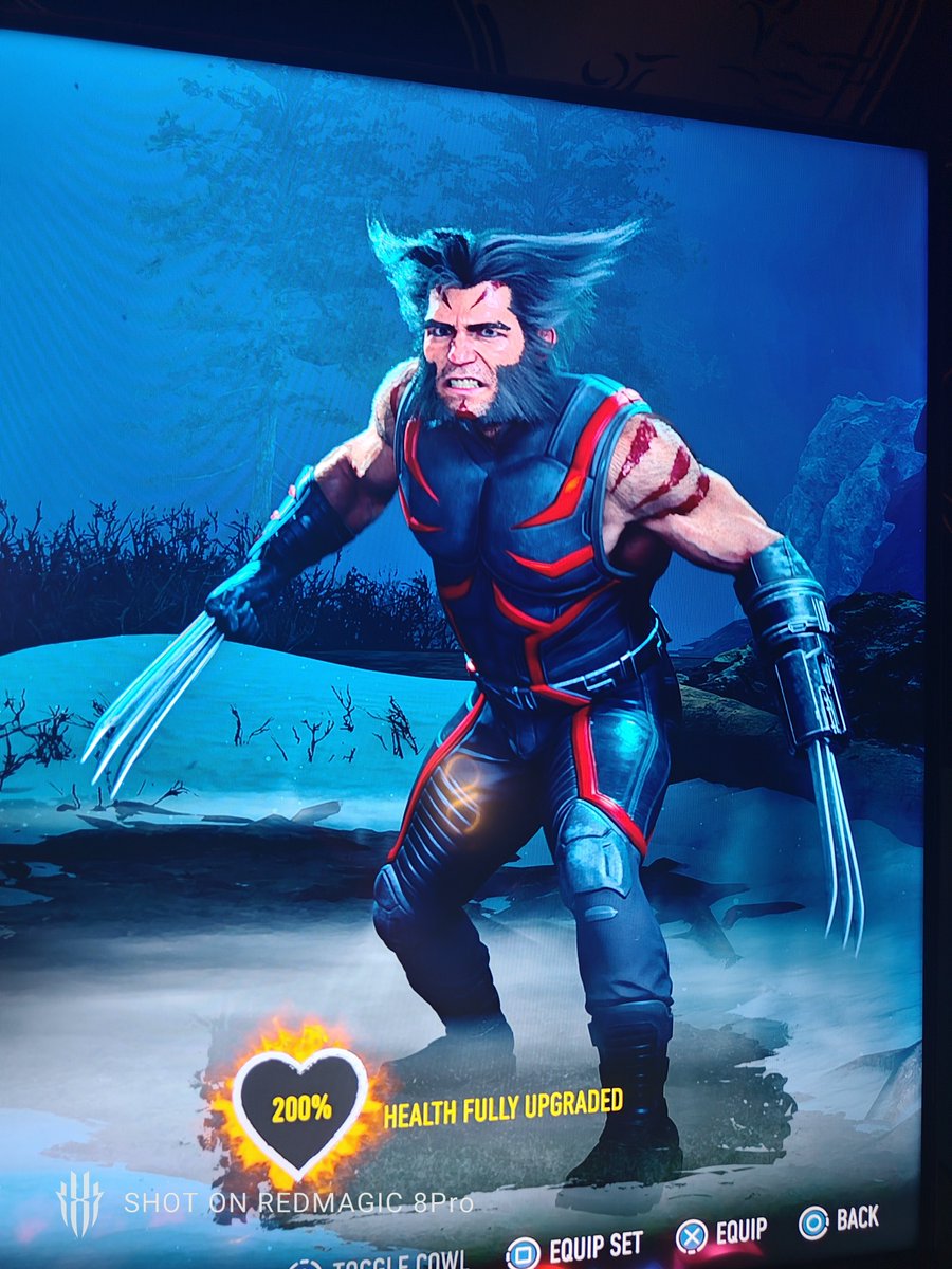 FriedSoySpam's tweet photo. @TheAgentOfDoom Don't mean to bother U n be off topic but can U tell Insomniac to add an toggle option for Wolverine's funky hair,I wanna wear these suit but not a fan of the hair, prefer the brown short hair cuz he looks so good with it🙏🙏🙏 https://t.co/1FpmMNGxFk