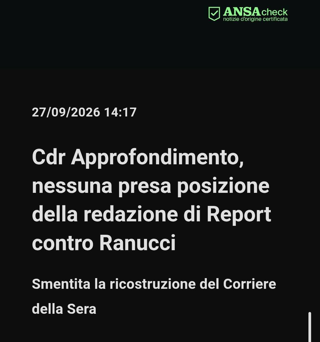 SigfridoRanucci's tweet photo. Ennesimo articolo falso del Corriere della Sera, a firma di Simone Carrettieri e  rilanciato da Open, sull'intenzione della redazione di Report di lasciare il programma in caso di reintegro del sottoscritto. Il cdr approfondimento smentisce quanto ricostruito dal Corriere. https://t.co/WfQAO62uMq