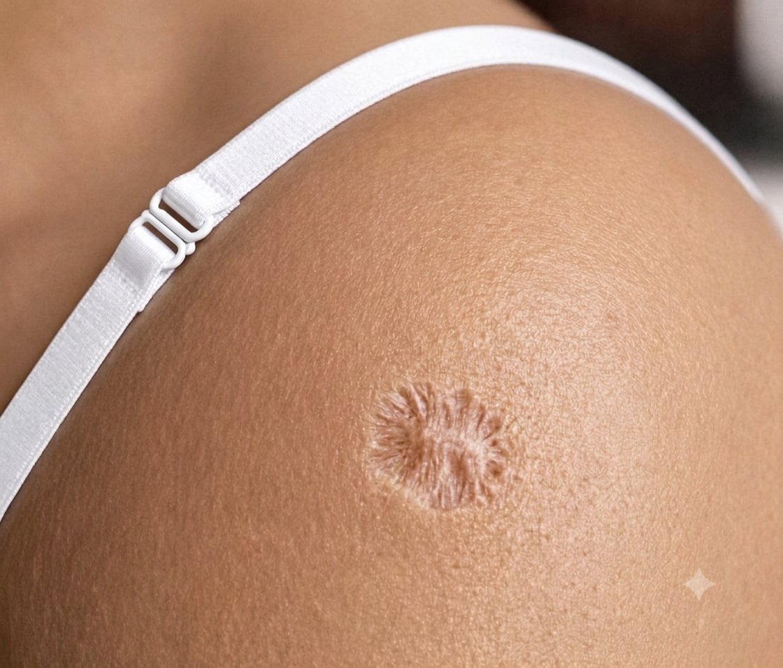 Divine__22's tweet photo. Why do so many people have exactly this round mark on their shoulder does anyone know? https://t.co/kNI4MTGcjR