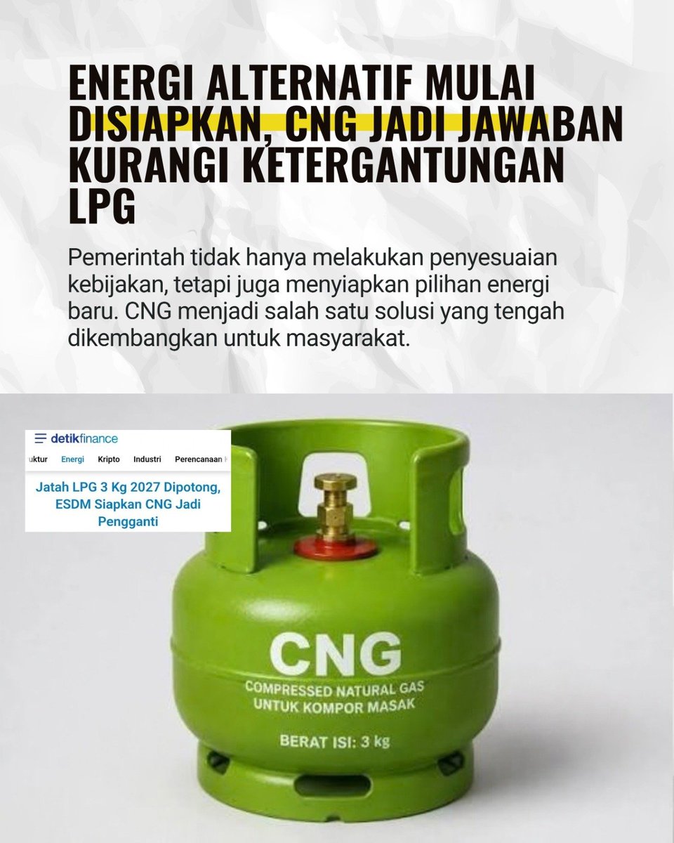 BeritaUnit's tweet photo. Menteri ESDM Bahlil Lahadalia mendorong penguatan energi domestik di tengah tantangan pasokan LPG. Untuk itu, pemerintah menyiapkan CNG 3 kg dan sejumlah alternatif lain sebagai bagian dari transisi menuju sumber energi 

#berita #darirakyatuntukenergi #bahlillahadalia #esdm https://t.co/dqPbymxMAd