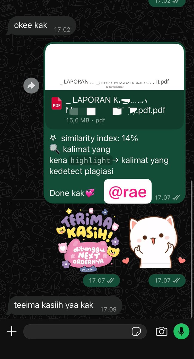 juvezmiles's tweet photo. 🌷READY CEK TURNITIN 6k an 1-5 menit aja guycc (Open sampe tengah malam)☝🏻

📌100% NO REPOSITORY
📌Bisa req filter
📌Avail qris n bisa pay akhir

gercep langsung ke WA dibio aja yap🫶🏻
#zonauang https://t.co/YobcDCOtJb
