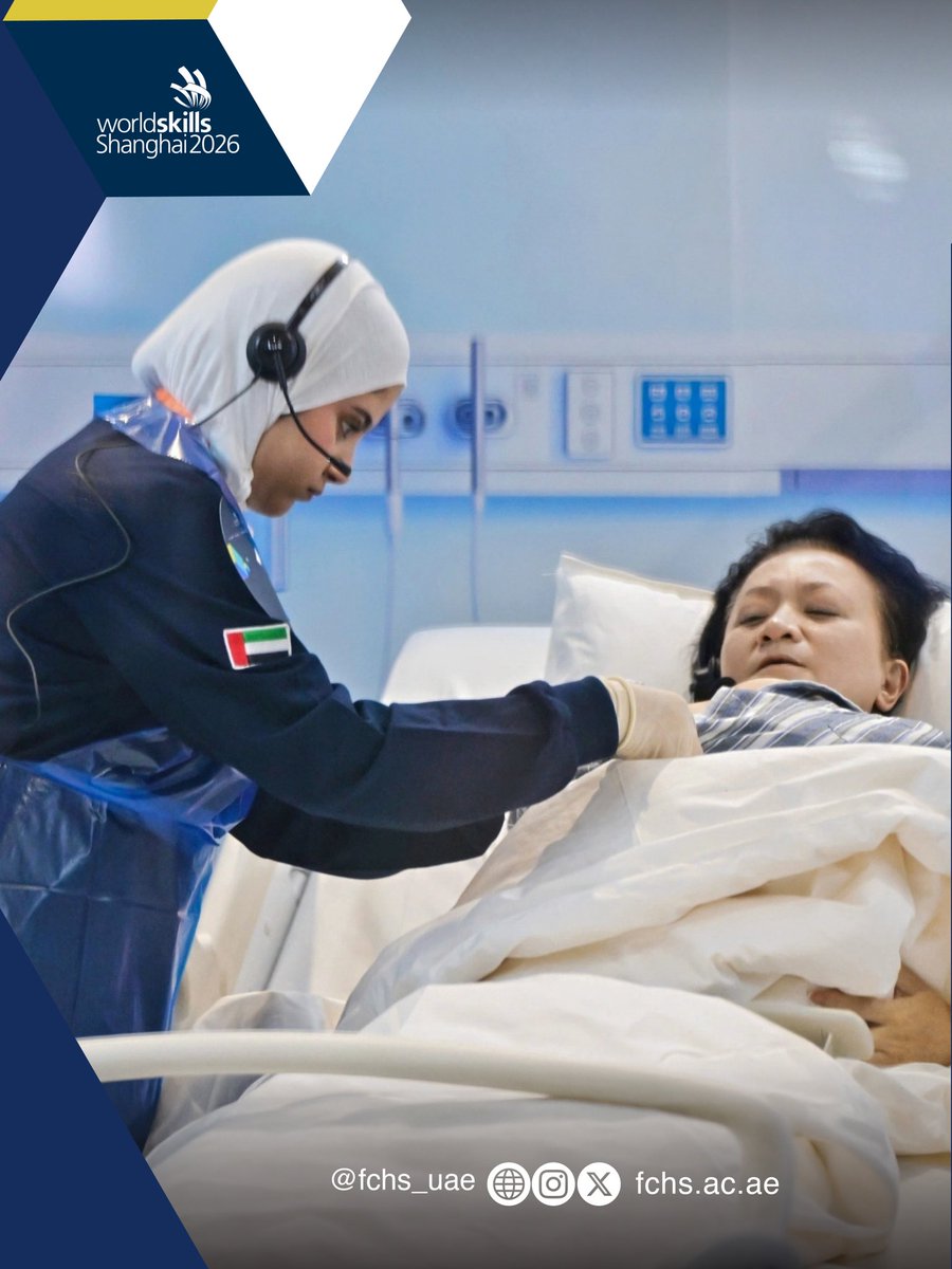 FCHS_UAE's tweet photo. نفخر بمشاركة جنان خالد المرشدي، طالبة كلية فاطمة للعلوم الصحية، في مهارة الرعاية الصحية والاجتماعية ضمن فريق مهارات الإمارات، بقيادة مركز أبوظبي للتعليم والتدريب التقني والمهني، في المسابقة العالمية للمهارات – شنغهاي 2026. https://t.co/A8RmxbVnF8