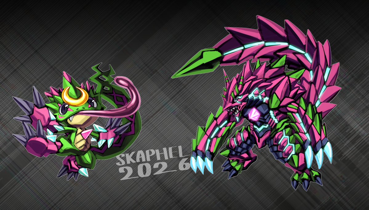 Skaphel's tweet photo. Drew up some fan-designs X-Antibodies for Gammamon &amp; Gekkomon, and their respective adult levels.
More of their evolutions to come
#DigimonOC #オリジナルデジモン https://t.co/CuduDgSpeZ
