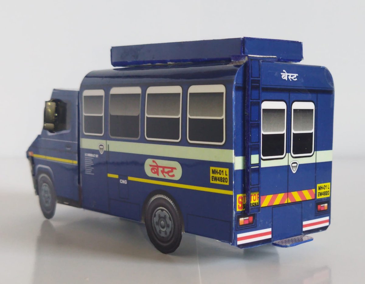 rajtoday's tweet photo. A lovely replica of Mumbai BEST Undertaking Electric Supply wagon by modeller Yatin Pimpale. Miniature paper model, Scale 1:35. (Tata 407G SFC CNG van of Electric Supply division of BEST. #Mumbai https://t.co/MtvRQ7MKnm