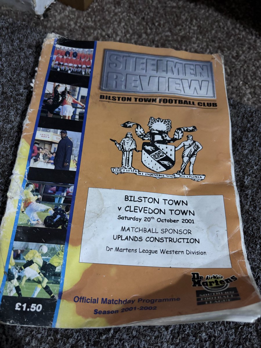bilstonfans's tweet photo. Here’s an old @BilstonTownFC programme we found out in the garage… it’s a bit worse for wear but is from just before the club had to reform - and a couple of years after what I deem the ‘glory years’ ha. Anybody at the game vs Clevedon Town? https://t.co/WO4rkZVA0E
