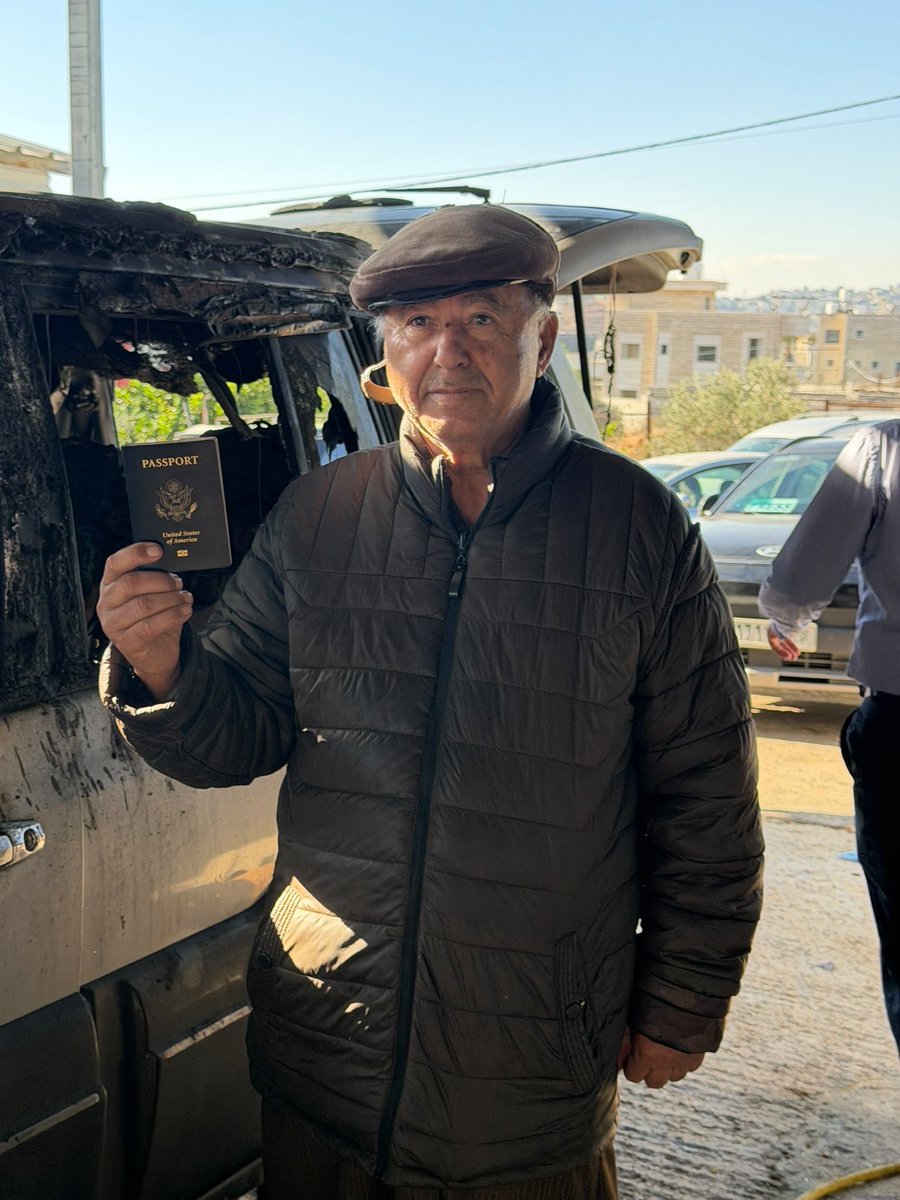 infinite_jaz's tweet photo. Three weeks after Huckabee’s defiant speech in Turmus’ayya, nobody in the village has heard from the ambassador again. Today, settlers attacked an elderly Palestinian American man in his home and torched his car. Abandoned. https://t.co/xawJbBPDf7