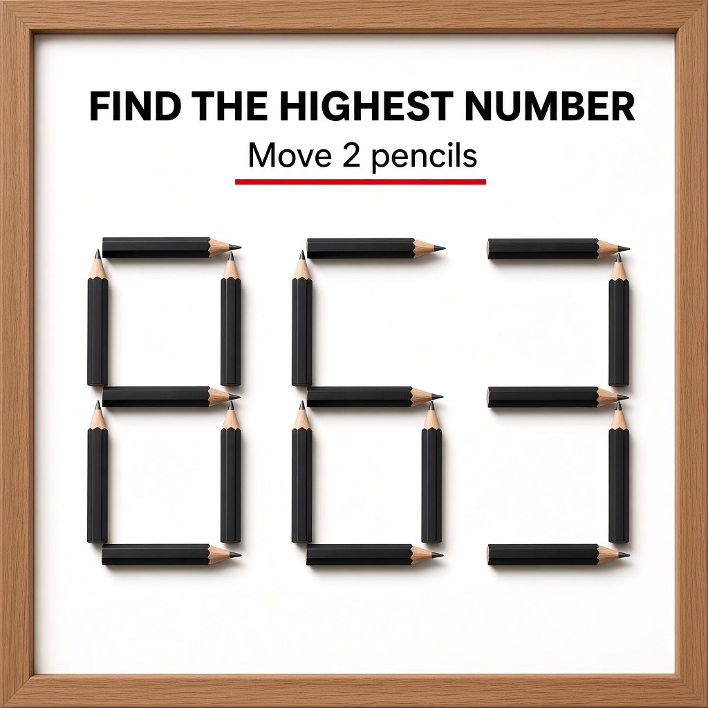 tymboyszn's tweet photo. Turn 863 into the highest number by moving just two (2) pencils

Can you do it?….. 99% fail it😭 https://t.co/rEYWzmYKDp
