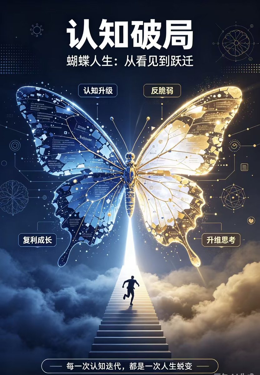 Lymitnvde's tweet photo. 当机会来临时，最先倒下去的不是那些没有经验、没有存量执念的人，反而是那些曾经吃过时代红利，并且拿到结果且成功的人。
 所以
过去的成功很容易变成枷锁，固守旧认知，就看不见新风口。是自己按照以往的案列和经验来想今天的 #蝴蝶人生 也和之前遇到的一样
破茧从来不是顺其自然，而是主动打碎固有认知，完成蜕变。
#蝴蝶人生，打破执念，不断新生🦋@cz_binance @cz_binance @heyibinance @flapdotsh @eth_cedric @webhogwatrs @irene_cc06