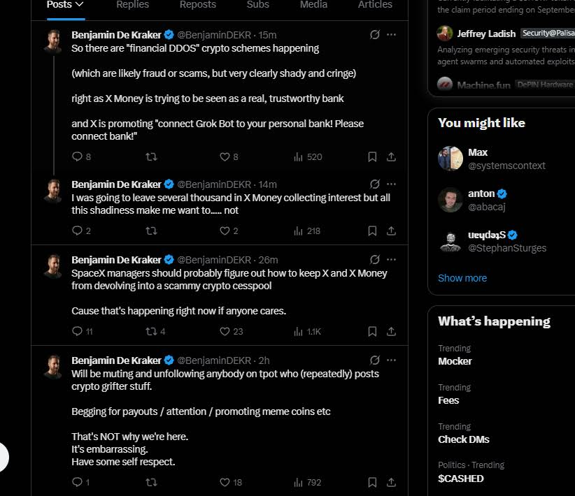 sheluvsblnkr's tweet photo. I have a funny idea, this previous X employee with god followers is spam tweeting complaining and crying about how Paid is a scam just because it is crypto

Go through his replies, hes constantly replying and arguing with people about it

We should send a coin making fun of him as ragebait and flood him. gonna send him the fees to because he'll probably have a panic attack because he thinks its illegal

https://t.co/5WPiJg9tkH