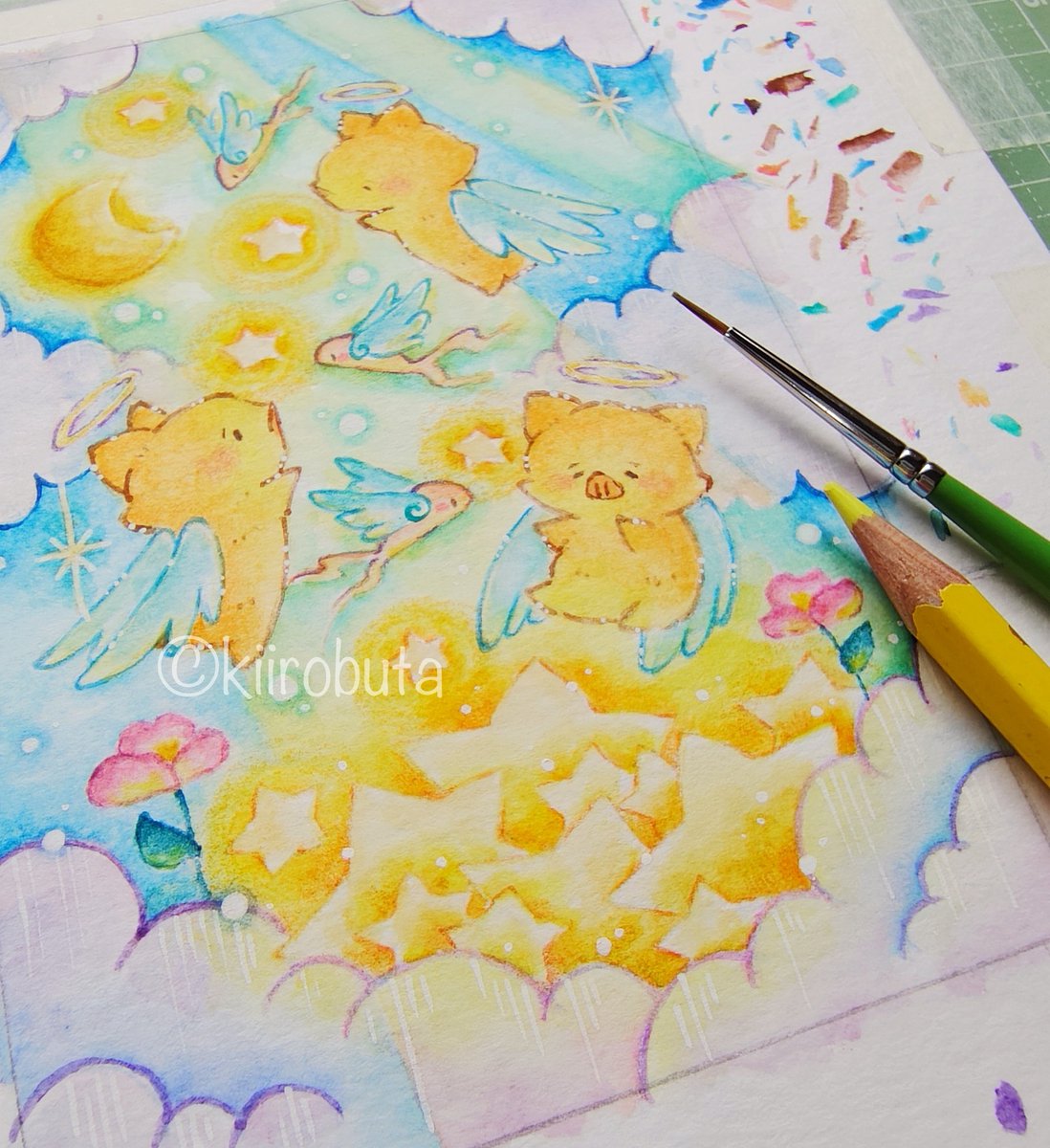 piggyellow's tweet photo. 夏前に描いてたこのへんの絵も落ち着いたら通販できればとは思ってます。とりあえずは11月に展示会に参加することにしました。 https://t.co/rkIfepdgBa