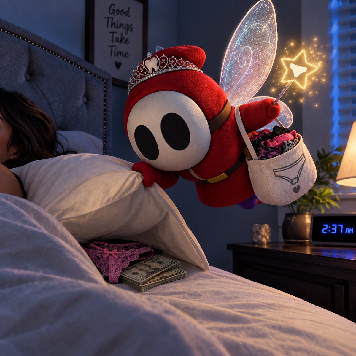 Shyguy816's tweet photo. Rumor has it, if you leave a pair of panties under your pillow, a sub appears overnight and takes them but leaves money! https://t.co/W0yFbzL7rC