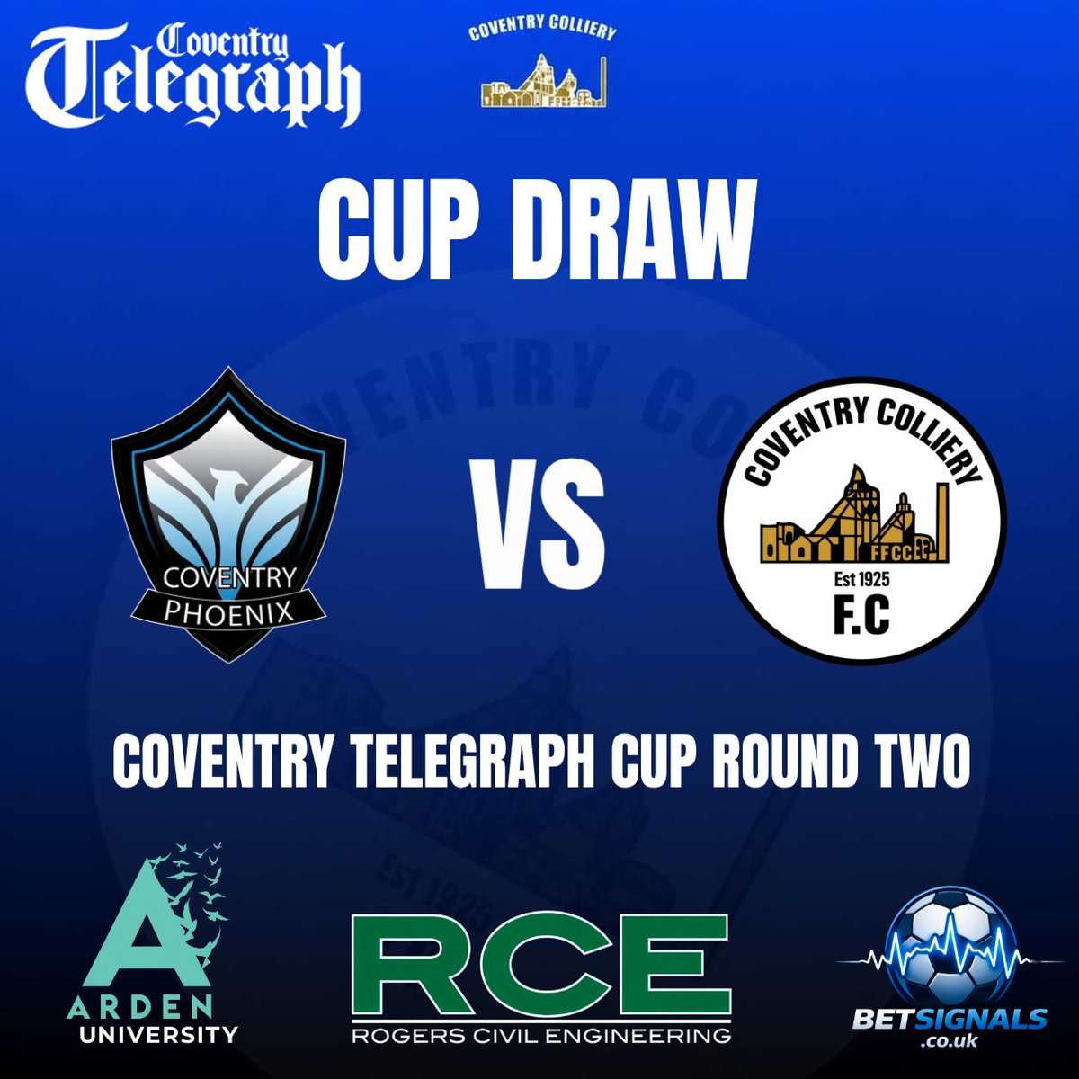 CollieryFc's tweet photo. The next round of the Coventry Evening Telegraph Cup draw is in! We will be travelling to play Coventry Phoenix into the next round. This fixture will take place on Halloween on the 31st of October.
#UpTheColliery #CoventryColliery π΅β«οΈ https://t.co/QmjLdNwUAu