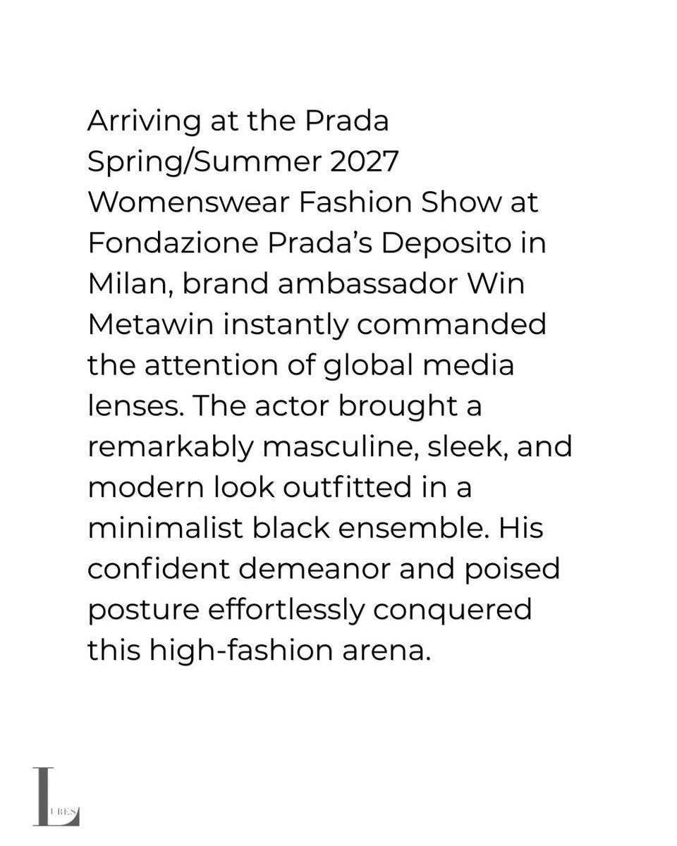winstyle_wmp's tweet photo. IG luresmagazine

 @prada Ambassador @winmetawin attends the Prada Spring/Summer 2027 Womenswear Fashion Show at Fondazione Prada’s Deposito in Milan

WIN DEFINES PRADA SS27

#PRADASS27xWIN #PRADASS27
#Prada #PradaxWin #winmetawin 
@Prada @winmetawin https://t.co/kwEd98EHHZ