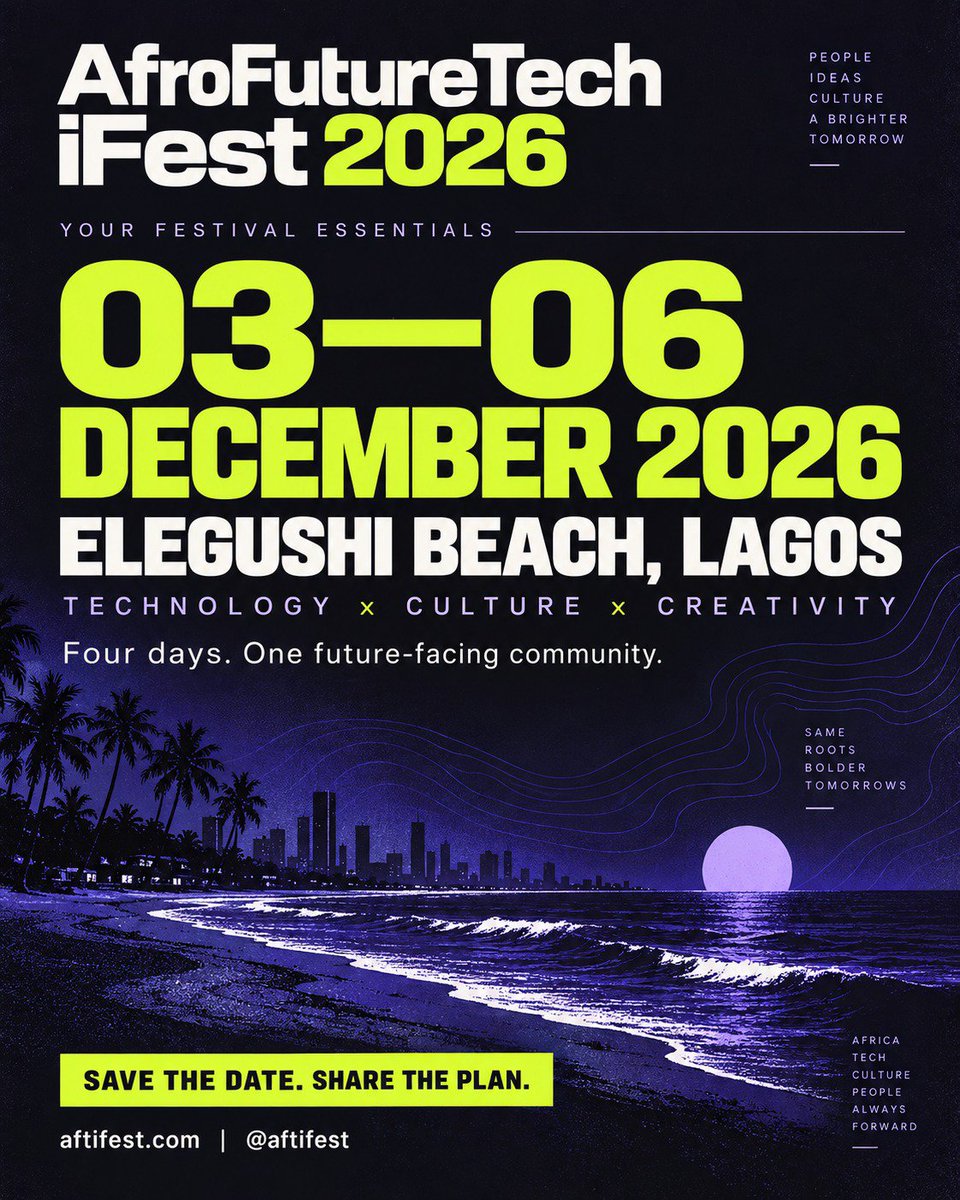 aftifest's tweet photo. Save the date. Share the plan. 🌍✨
AfroFuture iFest 2026 — December 3–6. See you there! 💚 https://t.co/R9LsuPmHCf