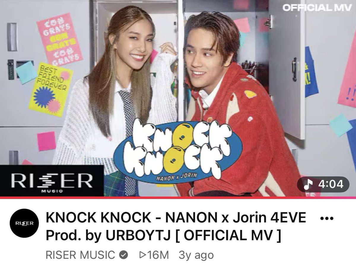 RiserMusic's tweet photo. #KnockKnock_16M 🪐🌻

THANK YOU GUYS TO MAKE KNOCK KNOCK - NANON x Jorin 4EVE Prod. by URBOYTJ MV HITS 16M VIEWS ON YOUTUBE 🪐🌻

KNOCK KNOCK - NANON x Jorin 4EVE OFFICIAL MV  
https://t.co/hWJSOXb1vw

📺 YOUTUBE : RISER MUSIC 
🎧 AVAILABLE NOW ON STREAMING PLATFORMS

#mynameisnanon
#RISERMUSIC
