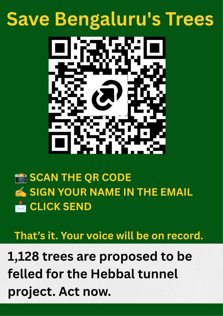 suratkal's tweet photo. 🚨 **SAVE BENGALURU’S TREES. SAVE OUR LAST GREEN CORRIDOR!** 🌿
📩 👉 **Click the link below , sign your name and send the objection:**
 *https://t.co/C6wxnRn3JR* 

*SEND. SHARE.AMPLIFY.**

#SaveBengaluruTrees
#Hebbal #Tunnel https://t.co/q7aufkVTos