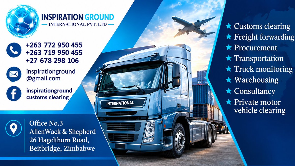 demana23's tweet photo. @redmarketsunday Customs clearing services at beitbridge bborderpost
Commercial and private vehicle clearance. https://t.co/wJBhcDHgmR