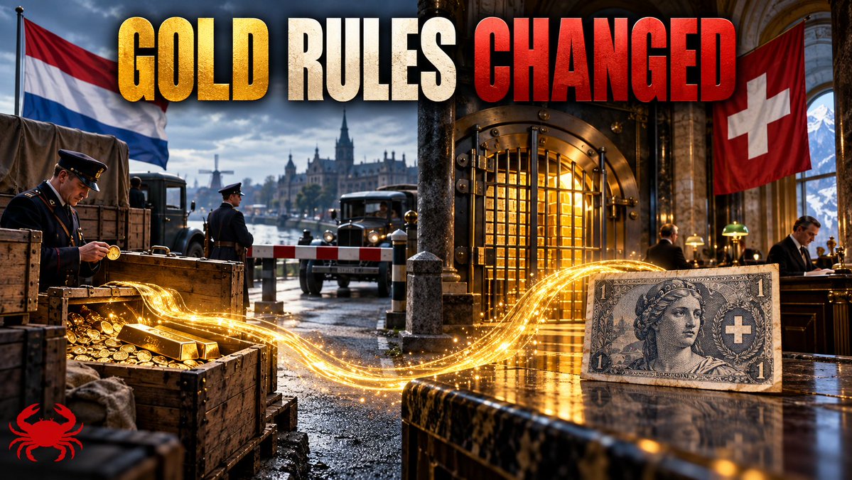 IntlStacker's tweet photo. 🚨90 Years Ago Today, Two Countries Changed the Rules for Gold! 🇳🇱🇨🇭

🪙This Day In Sound Money History: September 27

👉1936 — Netherlands: A restriction on exporting gold coins & bullion took effect. Gold could still leave with the Netherlands Bank’s authorization.

👉1936 — Switzerland: Its government issued a decree ending the Swiss National Bank’s obligation to redeem banknotes in gold & setting a lower gold value for the franc—an average devaluation of about 30%. 

👉One country restricted gold leaving. The other changed what its paper money promised in gold. 

👉For stackers, the distinction matters: owning gold, exporting it, & redeeming paper for it are three different rights. Governments changed two of those rules on this date.

🦀Crustacean Nation: Which would concern you more—restrictions on moving your gold, or losing the right to redeem banknotes for it?

👉Sound off below!
*Not financial advice. Stay stacked!
