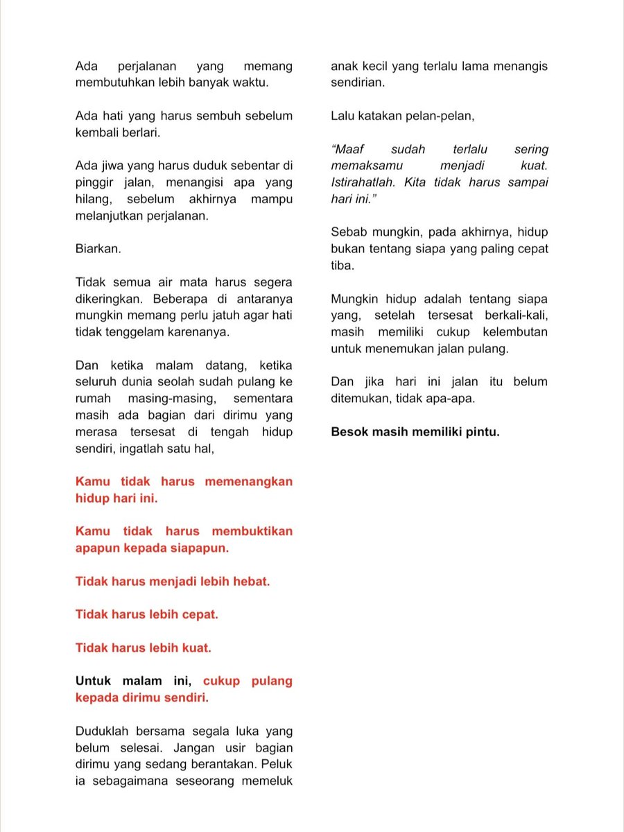 Writeaprose's tweet photo. Pada akhirnya, hidup bukan tentang mendahului siapa-siapa. https://t.co/9ncMdL8GHG