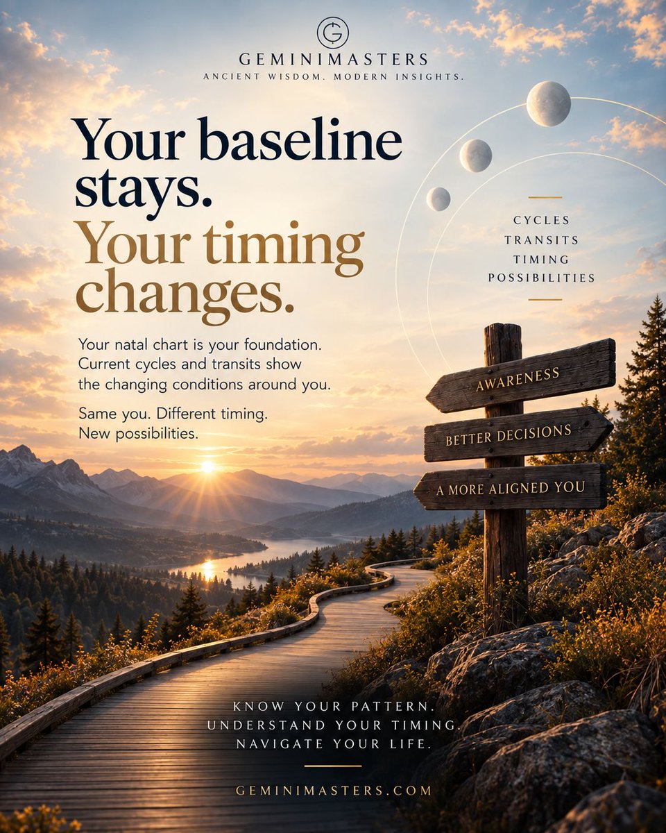 geminimasters25's tweet photo. Your baseline stays relatively stable.

Your timing changes.

GeminiMasters is designed to combine your personal pattern with what is active now—so guidance can become specific to you, not generic to your sign. https://t.co/YNQ1hI195q