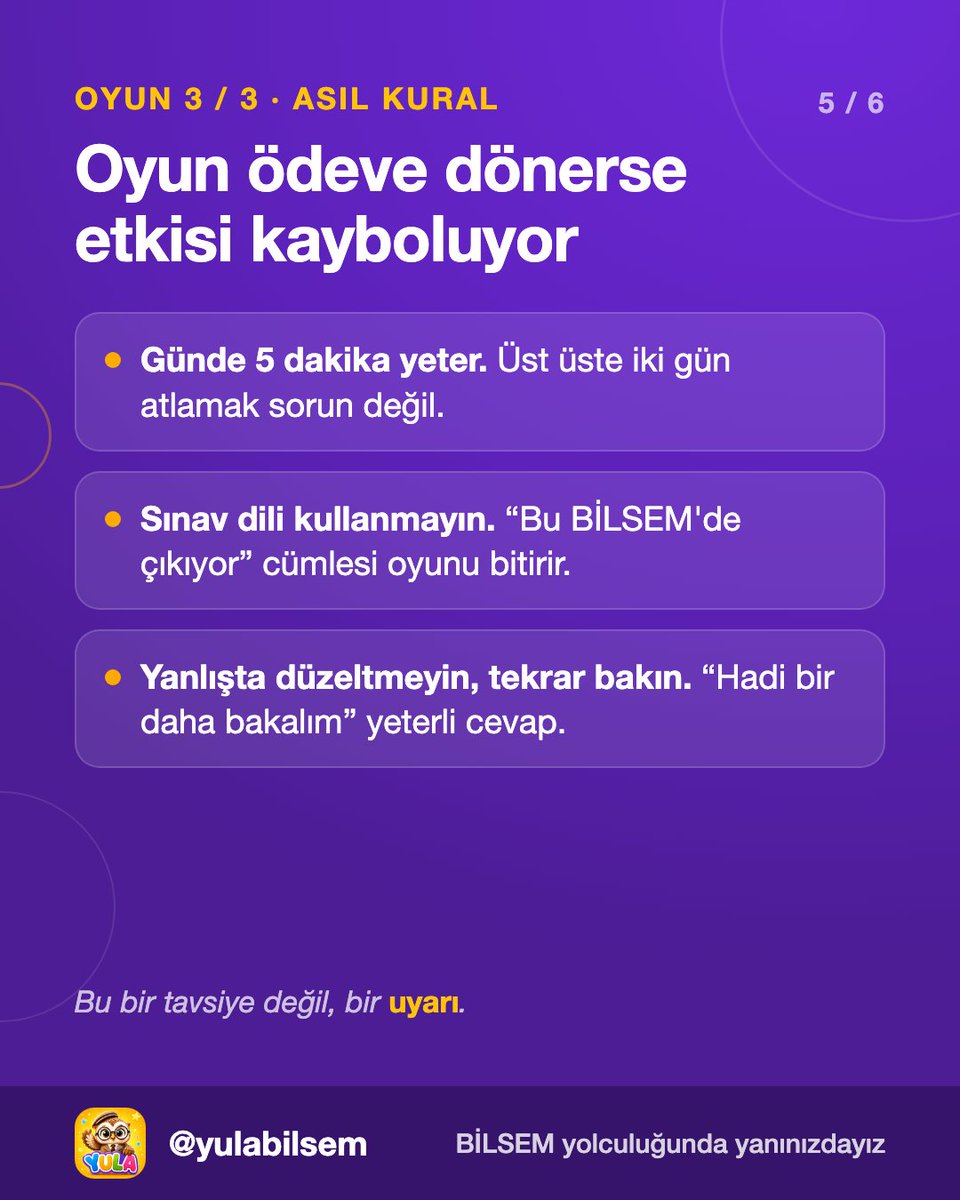 yulabilsem's tweet photo. • Hafızada tek soru değil; ne renkti, üstünde ne vardı, kaç taneydi diye sorun.
• Yönü çocuk tarif etsin: "Buradan nasıl gideceğiz?"
• Günde 5 dk yeter. Oyun ödeve dönerse etkisi kaybolur!
Yula'da sesli çözümler var, ilk 3 deneme ücretsiz!🔗
#bilsem #çocukgelişimi #evdeoyun https://t.co/SOzGkIYO28