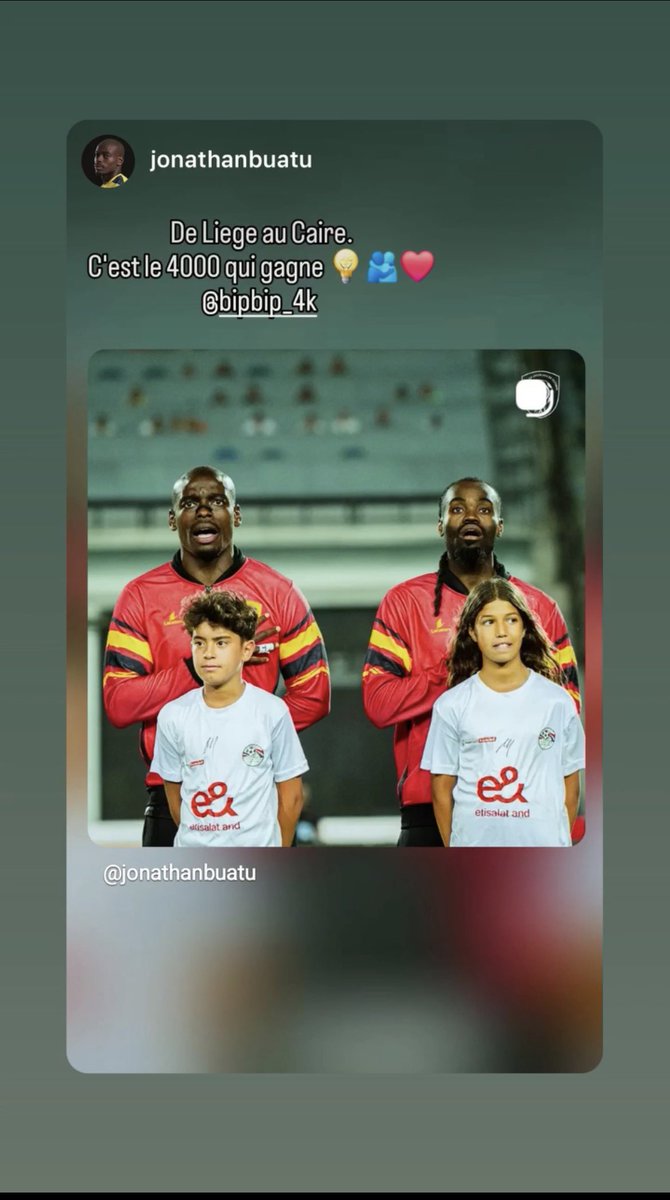 _PalancasNegras's tweet photo. "De Liège au Caire. C’est le 4000 qui gagne"

📲 Jonathan Buatu &amp; Marsoni Sambu sur Instagram 🇧🇪🇦🇴 https://t.co/XLPAiC4Ycq