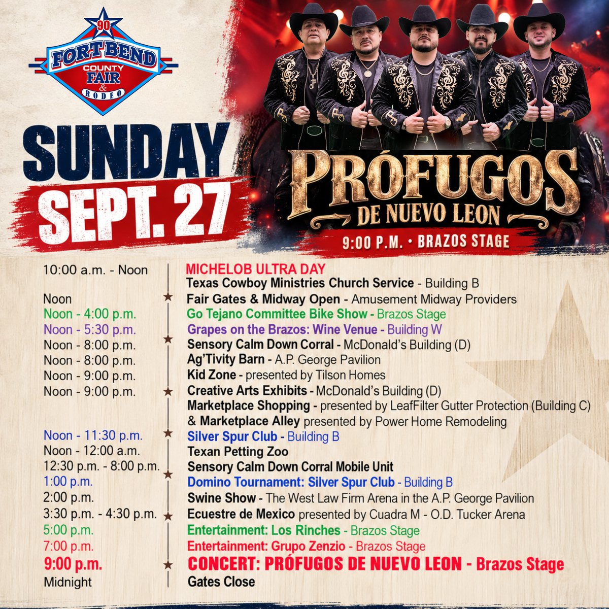 fbcfair's tweet photo. Sunday is bringing the family fun, accordion sounds, and the swine show. Here's the full schedule! #fbcfair90 #fbcf #fortbendcountyfair #fairtime #fairdays #PromotingFamilyYouthAgriculture #fairszn🎡 https://t.co/VZCrXeaICB