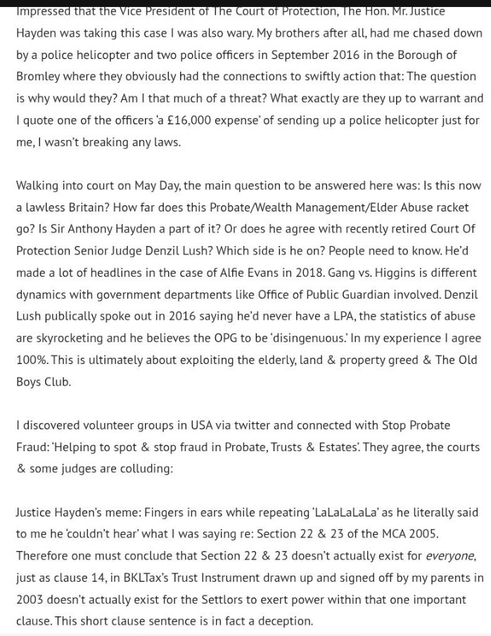 Ebiewon's tweet photo. @MaikeNepomuk Treachery by LPAs >On the increase since 2016. Look up Judge Denzil Lush, retired, Court of Protection. He said he'd never hire a POA. Anyone interested in a case can view #ArtistsvStiffs published in 2016. She was a Litigant in Person, under threat &amp; publicly documented findings https://t.co/4WixyFIYtD