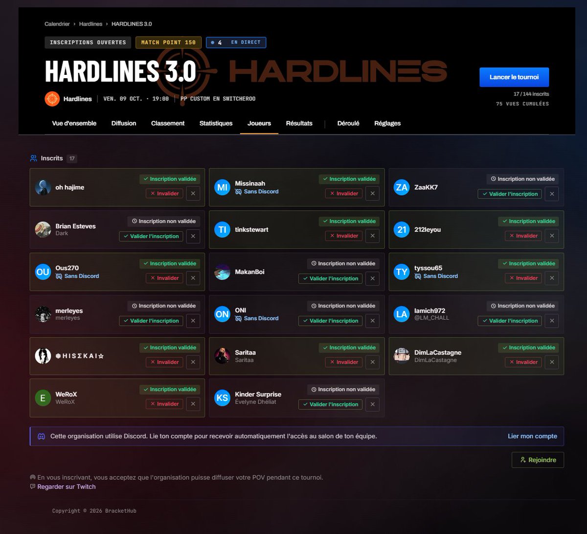 Bracket_Hub's tweet photo. 17 inscrits. Il reste de la place encore ! 🔥🔥🔥

https://t.co/3EWyqhGTVR https://t.co/QLEVnMxXDt