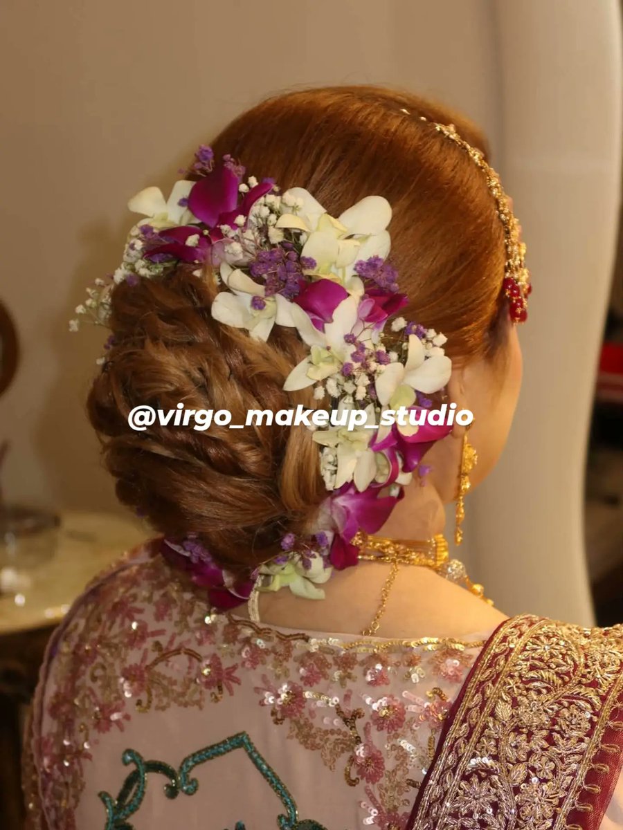 KristinMccik's tweet photo. Floral dreams and twisted updos. This fresh-flower hairstyle radiates romance—orchids, baby’s breath, and perfect twists for bridal magic. Ideal for Mehndi, Nikah, or your reception. Book your dream bridal hair with us in Karachi. https://t.co/8PIT9cNsjn