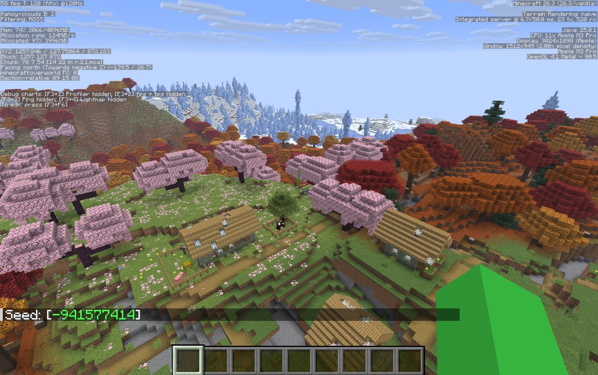 vortroxx's tweet photo. Due to popular demand I am giving you all my seed:
-941577414
Coordinates on screen. I forgot to mention that there is also an abandoned village right next to the spot where I took the og screenshot :P https://t.co/kktN4I7OLi