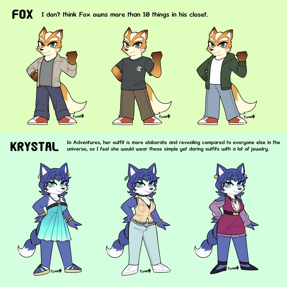 FluorescentArt's tweet photo. [#StarFox] fashion sense headcanons for (most of) the crew, might do more 👗 https://t.co/NKv9cHRfaW