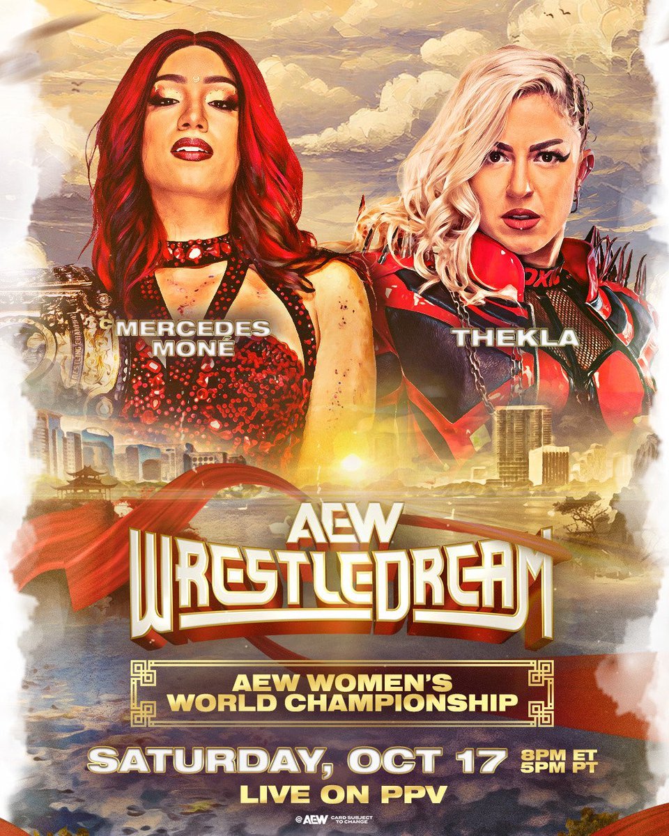 AEWBase's tweet photo. The AEW graphic of @MercedesVarnado vs @toxic_thekla for the AEW Women's World Championship at #AEWWrestleDream. https://t.co/pUTFMHyxkw