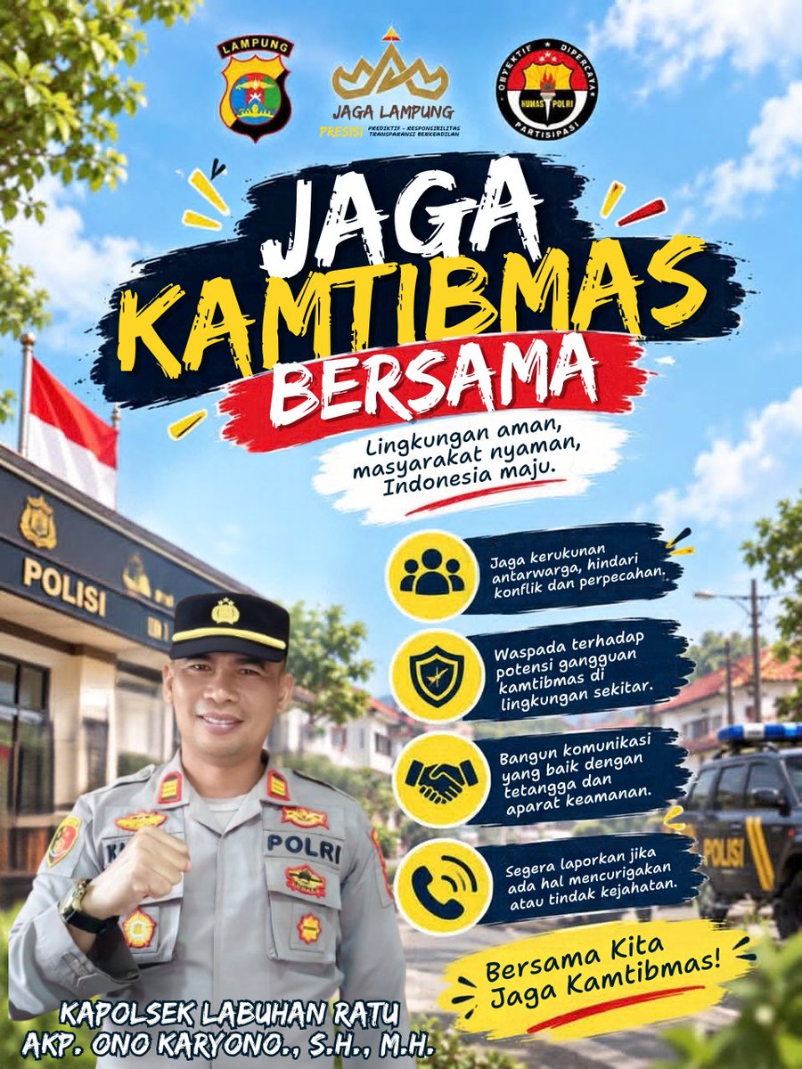 humaskdt's tweet photo. JAGA KAMTIBMAS BERSAMA 
Lingkungan Aman, Masyarakat Nyaman, Indonesia Maju
"Bersama Kita Jaga Kamtibmas"

@spripim.poldalampung
@divisihumaspolri
@kapolresta_bandarlampung
@humas_poldalampung
@polresta_bandarlampung
#polripresisi
#polrestabandarlampung
#poldalampung 
#humaspolri https://t.co/tHb44nzngO