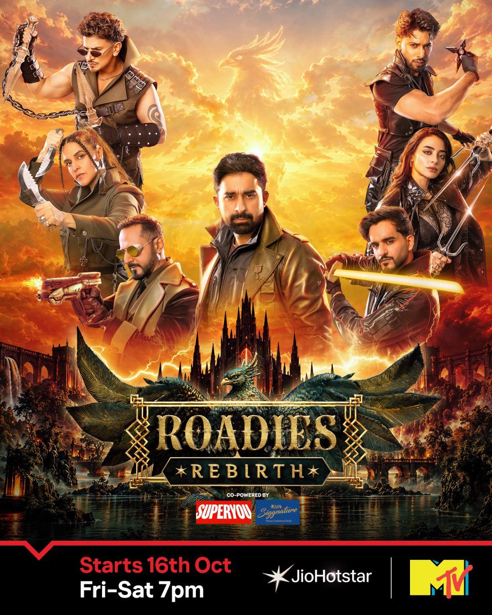 CinemaRareIN's tweet photo. New season of #Roadies premieres Oct 16th on @MTVIndia @JioHotstar & @NetflixIndia.
@rannvijaysingha @nikhilchinapa @NehaDhupia @princenarula88 @bani_j #AbhishekMalhan @Baseer_Bob #KV https://t.co/5Enqr9eaeT
