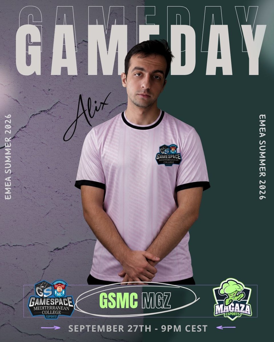 GamespaceEsport's tweet photo. Another one is on the menu of @EMEAmasters!🫡

Gameday Vs. @MagazaEsports 
9PM CEST | 10PM GR
Tune in and watch us live https://t.co/uDjRqrJnMp

Line up:  
@septico11 @Elix1r24 @alixlol0
@Vaynedeta27 @abagnalelol 

Coach: @XaioHC

Don’t miss the action!

#GSMC #EMEA https://t.co/dAM06IqgqA