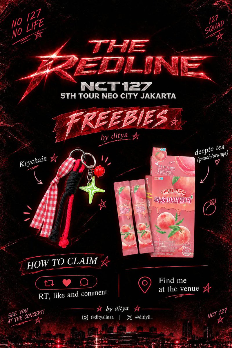 ditiyii_'s tweet photo. ♡NCT 127 5TH NEO CITY —Freebies by @ditiyii_♡

📍 Indonesia Arena
🗓️ 03 Oktober 2026
⏰ TBA

₊˚⊹ RT &amp; Like are aporeciated
₊˚⊹ Say Blingy if you see me!
₊˚⊹ Pls don’t sell or throw away
૮₍ ˶ᵔ ᵕ ᵔ˶ ₎ა Kindly tag me if you get and let’s be moots!

#THEREDLINEinJAKARTA https://t.co/S4lVUhNyRm