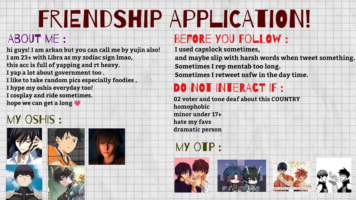 mouezei's tweet photo. Hi warga #anitwt #hsrtwt , mau mutualan dong hehe. Baca aja ia... Yang demen code geass, haikyuu, kn8 freepass. Do not follow first, thank you 😋🤟 https://t.co/GqmKJs86So