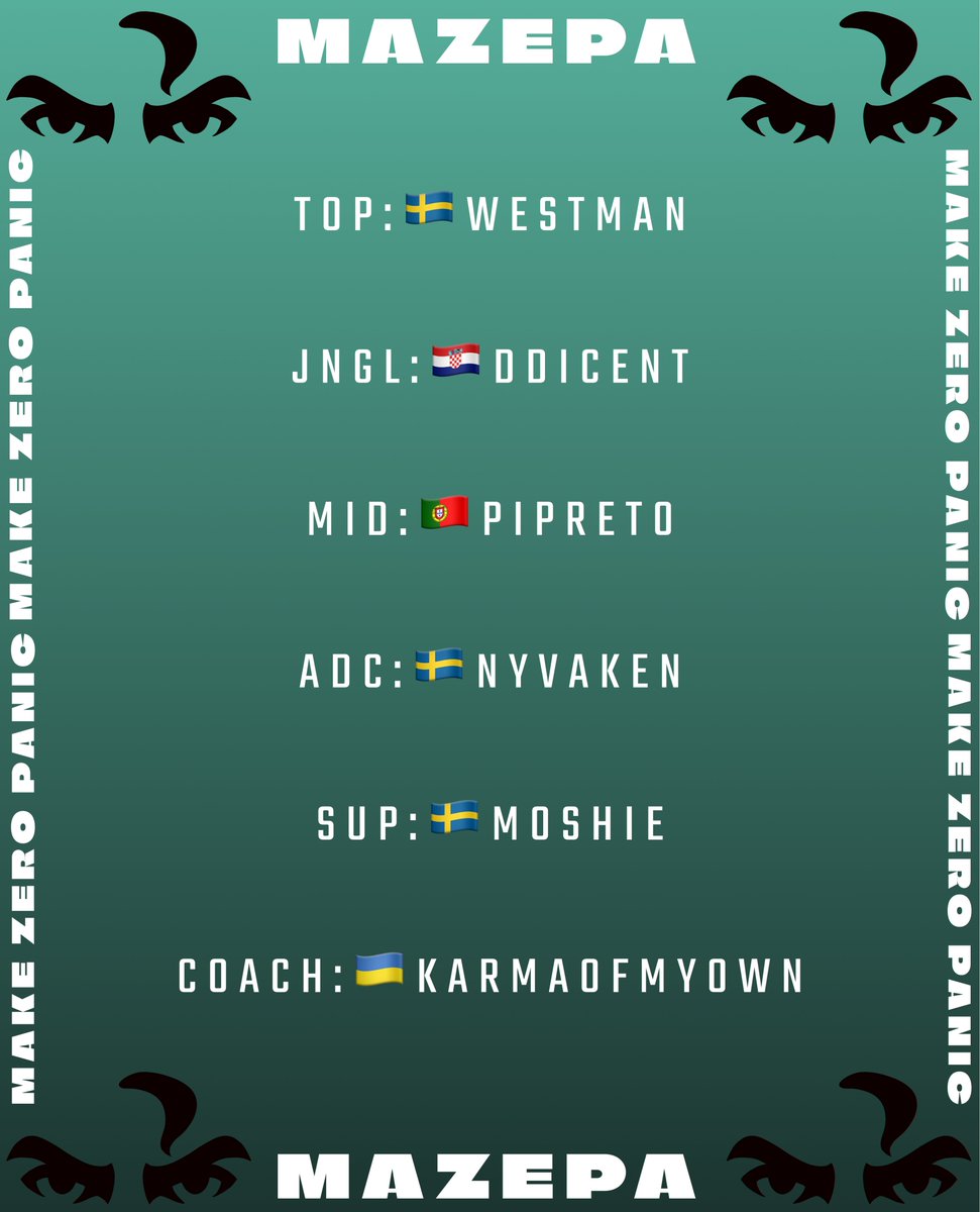 MazepaGamingLoL's tweet photo. First things first: we present our updated Mazepa roster! Please welcome our new midlaner PiPreto to the team!

Today we're also starting our Rivals Div 1 Split 2 journey. At 18:30 we play against Flamehard, and it's time for revenge after our loss in Split 1. Come cheer for us! https://t.co/QWbSeLACHs